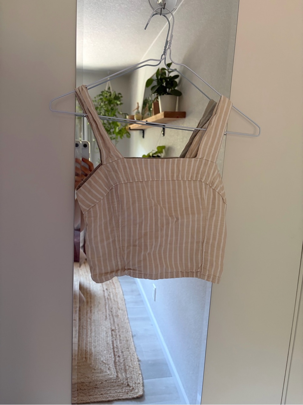 Abercrombie & Fitch Beige Striped Square-Neck Crop Top